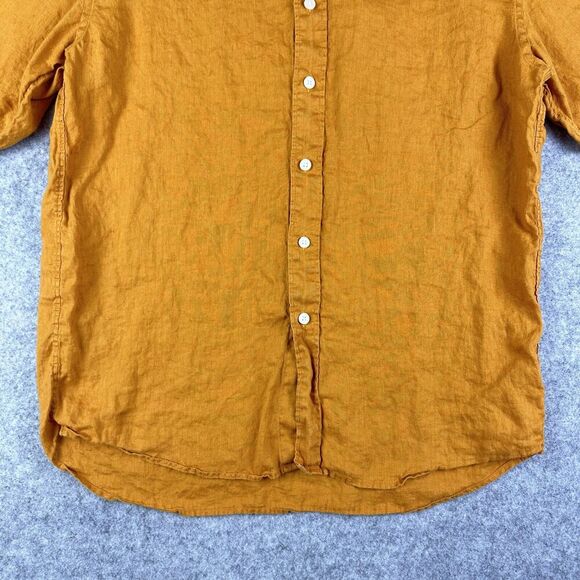 UNIQLO Linen Shirt Men L Yellow Breathable Lightweight Buttton Up Hipster Preppy - Picture 4 of 12